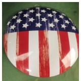 American flag raised round tin metal sign. 15.5"