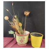 1 ceramic flower pot has chip, 2 plastic flower