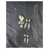 Silvertone necklaces and earrings, country