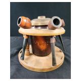 Vintage Tobacco Humidor w/ Pipe Stand & Pipes