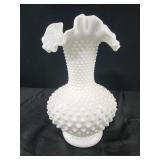 Fenton Hobnail Milk Glass Vase White 10.5" Opaque