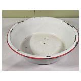 Vtg White & Red Rim Enamelware Wash Basin 16ï¿½"