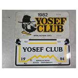 1982 & 84 App State Yosef Club Liscense Plates