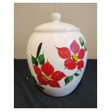 9.5" Vintage ceramic cookie jar McCoy red flowers