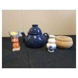 Ceramic teapot, wooden trinket box, mini vase,