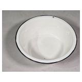 White w/ Black Rim Enamelware Wash Basin 9" wide