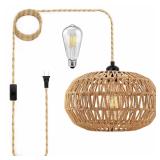 Beser?Win Rattan Plug in Pendant Light 15FT Hangi