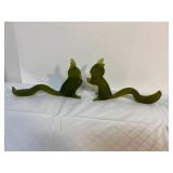 2 Green Satin Glass Handmade Squirrels