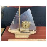 Vintage United Wooden Sailboat Mantle Clock