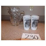 Glass pitcher & Collectible Carter Cave Glasses