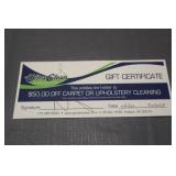 $50 Gift Certificate Carpet & Upholstery Cleaning,