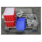 (2) Red Parts Bins (3) Blue Parts Bins, Tool Tote