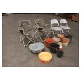 (5) Folding Chairs, Misc Flower Pots, Baskets