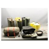 (3) Jerry Cans, Coleman Air Bed, Sleeping Bag, (2)