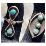 (2) Hopi Sterling & Turquoise Rings, sz 4 & 5