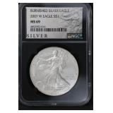 2007 W $1 NGC MS69 Burnished Silver Eagle