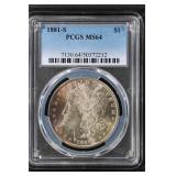 1881 S $1 PCGS MS64 Morgan Silver Dollar