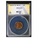 1931 S 1c ANACS MS63 RB Lincoln Cenr KEY DATE