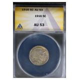 1916 5C ANACS AU53 Buffalo Nickel sharp coin