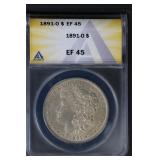 1891 0 $1 ANACS EF45 Morgan Silver Dollar