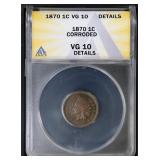 1870 1C ANACS VG10 Indian Cent Details