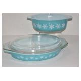 Pyrex Blue Snowflake Divided Casserole & Oval with