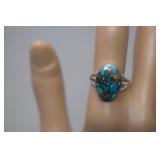 Sterling Kingman Copper/Teal Turquoise Ring Sz 8