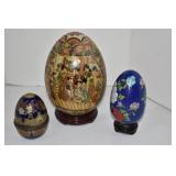 Three Ornate Designed Eggs. One Trinket Box
