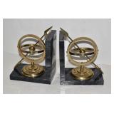 Vtg Brass and Marble Armillary Sphere Book Ends
