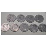 (9) Eisenhower Dollars  1971 to 1977D Mix