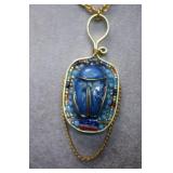 Goldtone Chain w/ Blue Scarab Pendant