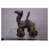 Small Vtg.Brass Temple Toy Horse & Rider On Wheels