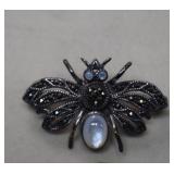 Sterling Moonstone/Marcasite Butterfly Brooch