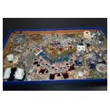 Tray Of Costume Jewelry With Lots Of Rhinestones