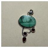 Sterling Malachite & Garnet Pendant