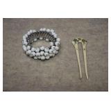 Milk Glass Beaded Expandable Bracelet & Hair Pin