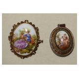 Limoge Porcelain Fragonard  Pendant &  Locket w/