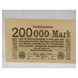 1923 200,000 Mark Reichsbanknote - UNC