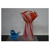 Little Blue Bird & Art Glass Swirl Vase