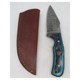 Damascus 7.5" Fixed Blade Knife w/Sheath