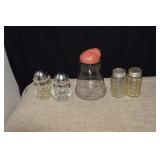 Glass Salt & Pepper Shakers and Sugar Dispenser