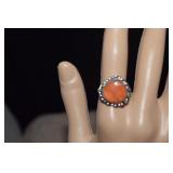 Sterling Red Sponge Coral Ring  Sz 9-1/4