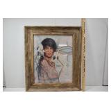 Native American Girl Framed In Barnwood