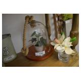 Domed Display and Clear Glass with Faux Flowers