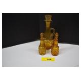 Vtg Amber Glass Cruet Set W/Stoppers