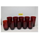 Ten Vintage Ruby Red Glasses