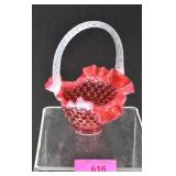 Vtg. Fenton Cranberry Red Hobnail Glass Basket