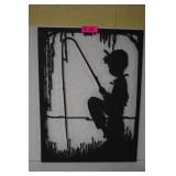 Metal Cutout Silhouette Boy Fishing Wall Art