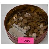 Approx. 500 Wheat Pennies In Round Tin