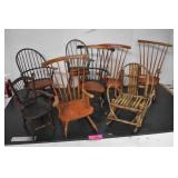 Eight Wood Doll Furniture. Several Need Repair